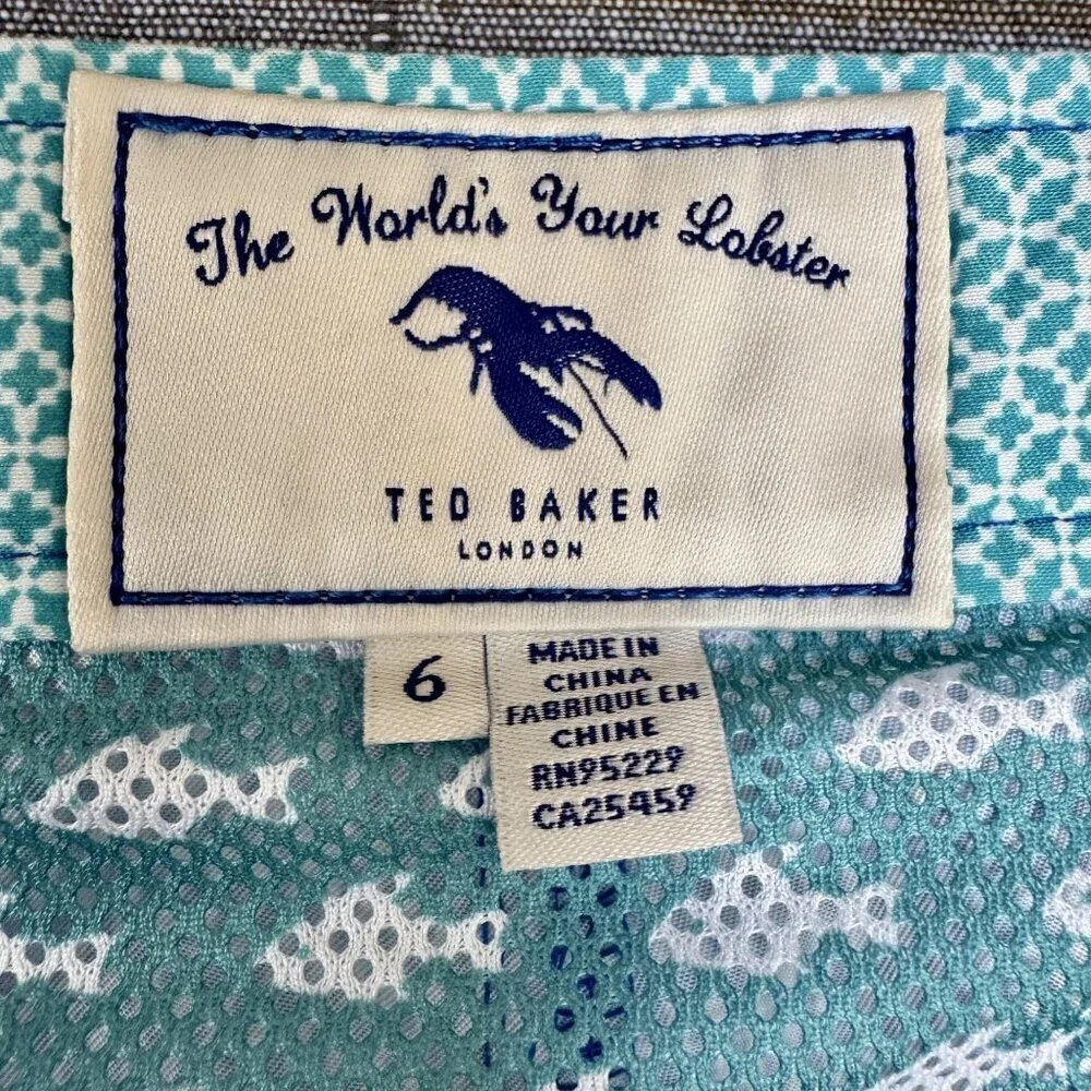 Ted Baker Blue White Strip Lobster Logo Snap Front Swim Shorts Size 2XL / 6